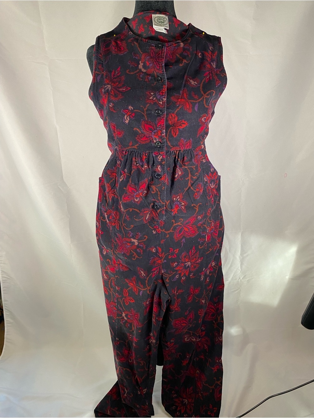 Laura Ashley Black Sleeveless Jumpsuit with Red Floral Print